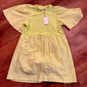 Neon yellow new day mini dress with flutter sleeves